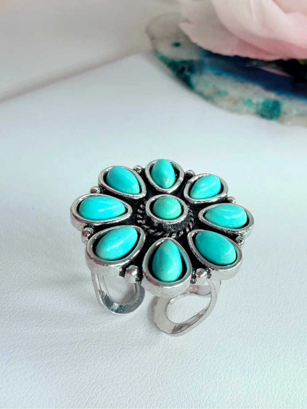 Turquoise Floral Statement Ring - Women's Jewelry